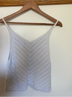 MIOU MUSE White Knit Tank Top Size L Cotton V-Neck Lightweight Sweater Cami